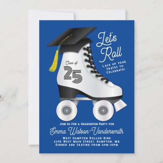 Roller Patinage Graduation Party Invitation Bleu (Devant)