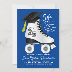 Roller Patinage Graduation Party Invitation Bleu