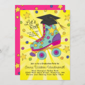 Roller Patinage Graduation Party Invitation Rose (Devant / Derrière)