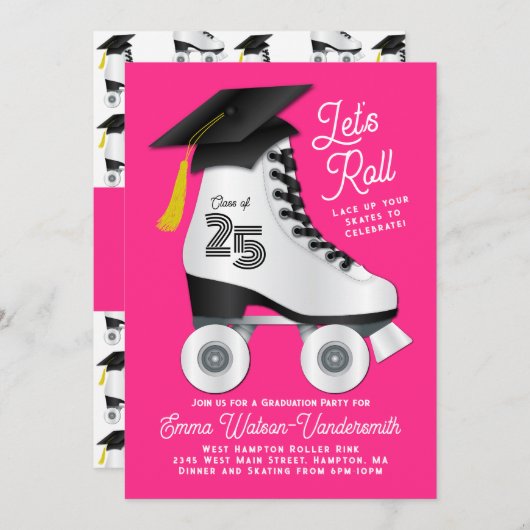 Roller Patinage Graduation Party Invitation rose (Devant / Derrière)