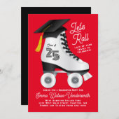Roller Patinage Graduation Party Invitation Rouge (Devant / Derrière)