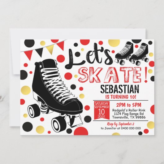 Roller Patinage Invitation Rollerskating Party Rou (Devant)
