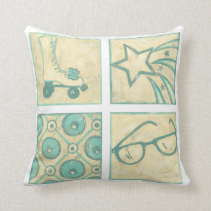 Roller Rink Woodblock Tekening door Chariklia Zarr Kussen