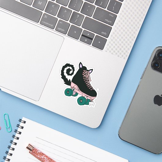 Roller Schaats Cat Sticker (Laptop met iPhone)