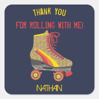 Roller schaats Dank u, Favor tag, schaatsen, Vierkante Sticker