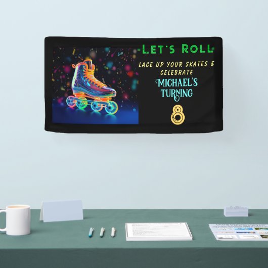 Roller Schaats, draaien 8 Spandoek (Beurs)