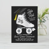 Roller Schaats Graduation Party Invitation Black Kaart (Staand voorkant)