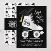 Roller Schaats Graduation Party Invitation Black Kaart (Voorkant / Achterkant)