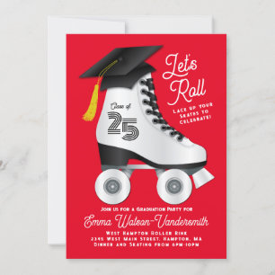 Roller Schaats Graduation Party Invitation Red Kaart