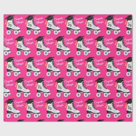 Roller Schaats Graduation Party Skating Rink Roze Cadeaupapier (Vlak)