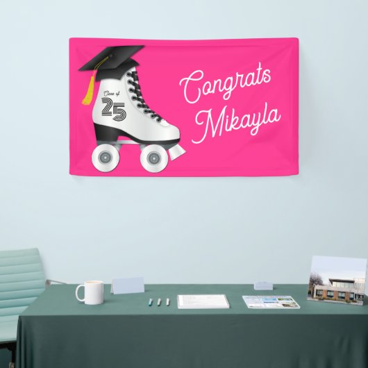 Roller Schaats Graduation Party Skating Rink Roze Spandoek (Beurs)