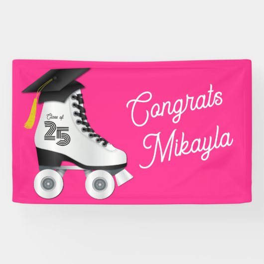 Roller Schaats Graduation Party Skating Rink Roze Spandoek (Horizontaal)