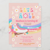 Roller Schaats Groovy Retro Birthday Uitnodigingen (Voorkant / Achterkant)