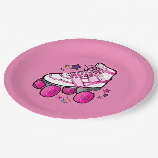 Roller Schaats in Roze met sterren Papieren Bordje (Gekanteld)