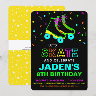 Roller Schaats Neon Birthday Party Kaart
