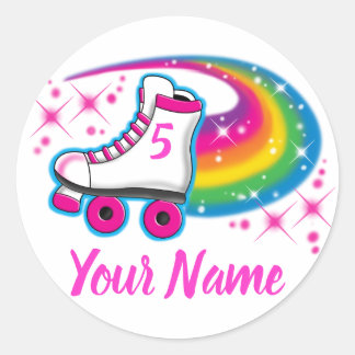 Roller Schaats Regenboog Sparkle Verjaardags Meisj Ronde Sticker