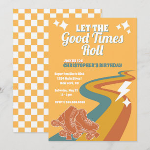 Roller Schaats Retro Groovy Verjaardagsuitnodiging Kaart