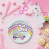 Roller schaats Retro Rainbow Birthday Papieren Bordje (Feest)