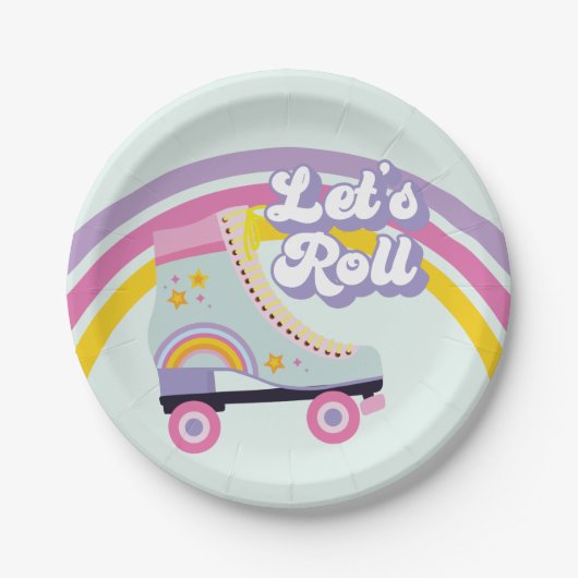 Roller schaats Retro Rainbow Birthday Papieren Bordje (Voorkant)