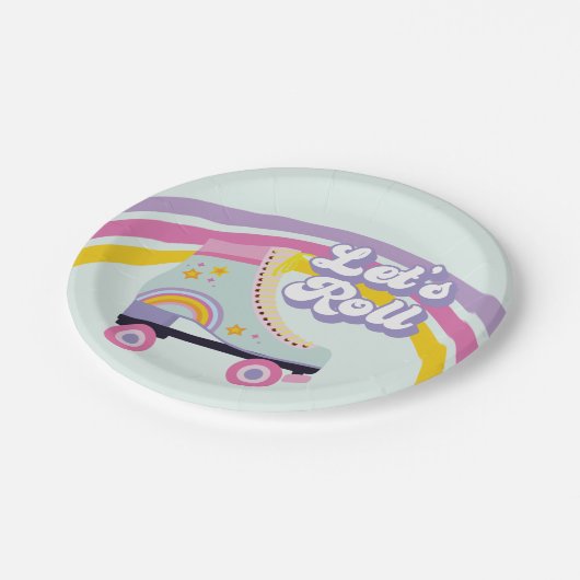 Roller schaats Retro Rainbow Birthday Papieren Bordje (Gekanteld)