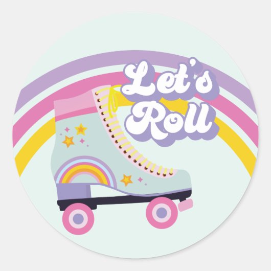 Roller schaats Retro Rainbow Birthday Ronde Sticker (Voorkant)
