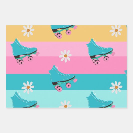 Roller schaats Retro Regenboog Verjaardagsfeest Inpakpapier Vel (Voorkant)