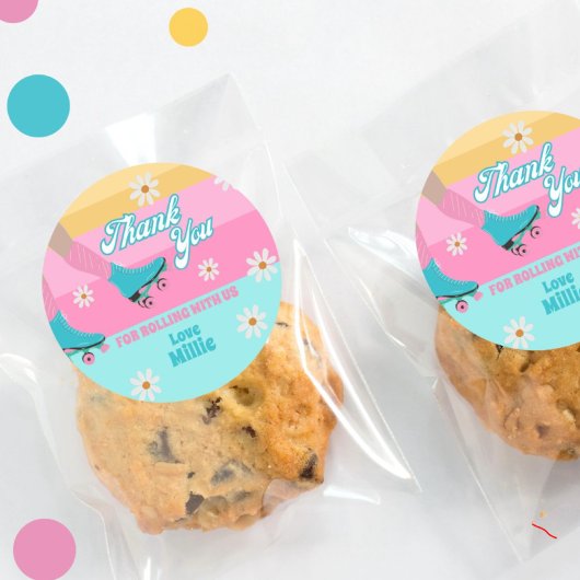 Roller schaats Retro Regenboog Verjaardagsfeest Ronde Sticker