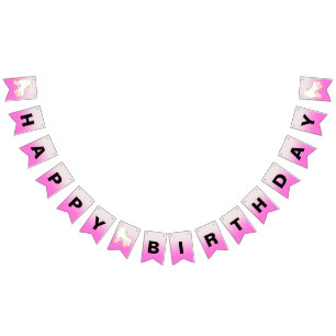 Roller Schaats Roze Ombre Happy Birthday Vlaggetjes