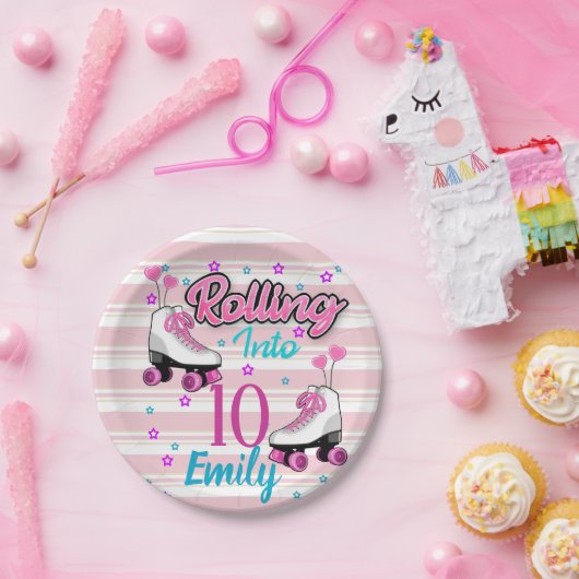 Roller Schaats Skating Custom Birthday Papieren Bordje (Feest)