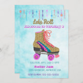 Roller schaats, skating Party, Roller Disco glitte Kaart (Voorkant / Achterkant)