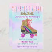 Roller schaats, skating Party, Roller Disco glitte Kaart (Voorkant / Achterkant)