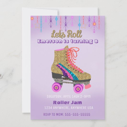 Roller schaats, skating Party, Roller Disco glitte Kaart (Voorkant)