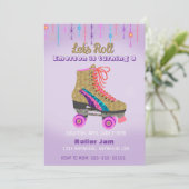 Roller schaats, skating Party, Roller Disco glitte Kaart (Staand voorkant)