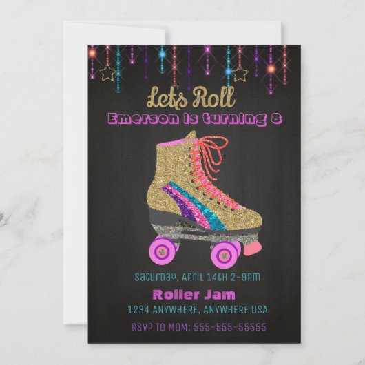 Roller schaats, skating Party, Roller Disco glitte Kaart (Voorkant)