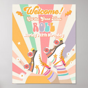 Roller Schaats Skating Retro Groovy Birthday Welko Poster