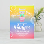 Roller Schaatsen Kitten Kinder regenboogfeest Kaart (Staand voorkant)