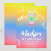 Roller Schaatsen Kitten Kinder regenboogfeest Kaart (Voorkant / Achterkant)