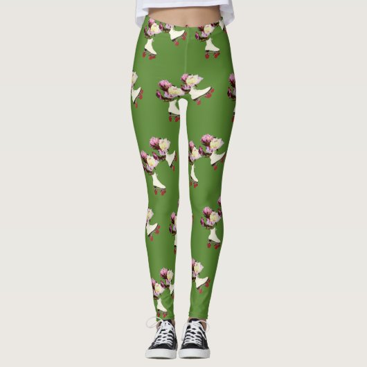Roller Schaatsen Peony Flowers Aangepaste Leggings (Voorkant)