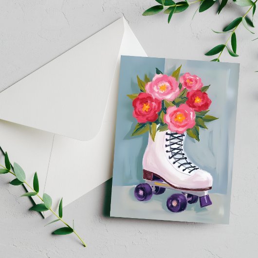 Roller Schaatsen Rose Boeket Schilderij Briefkaart
