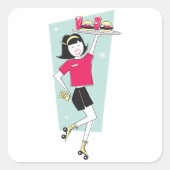 Roller Schaatsen Waitress Vierkante Sticker (Voorkant)
