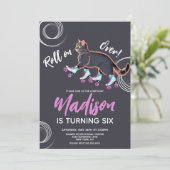 Roller Schaatsen Zwart Kitten Regenboog Verjaardag Kaart (Staand voorkant)