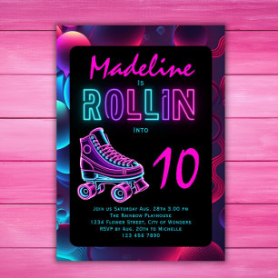 Roller Schaatsfeest Meisjes Neon Glow Verjaardag Kaart