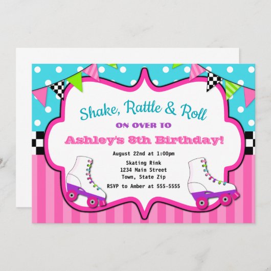 Roller Skate Anniversaire Invitation Patinage (Devant / Derrière)
