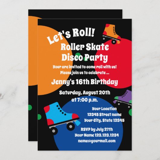 Roller skate disco Invitations fête d'anniversaire (Devant / Derrière)