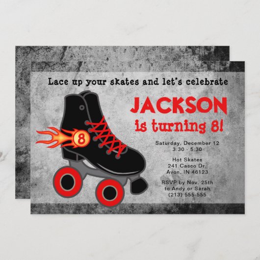Roller Skate Extreme Boy's Birthday Invitation (Devant / Derrière)
