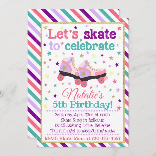 Roller Skate Invitation Anniversaire | Invitation  (Devant / Derrière)