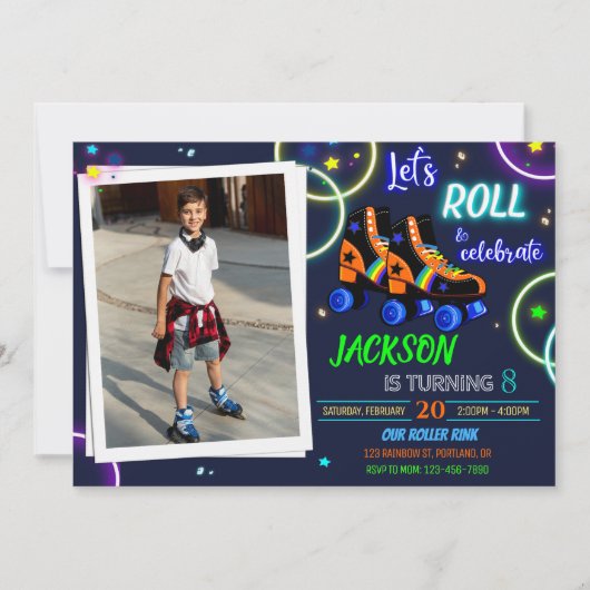 Roller skate invitation Photo boy Sk8 invitation (Devant)