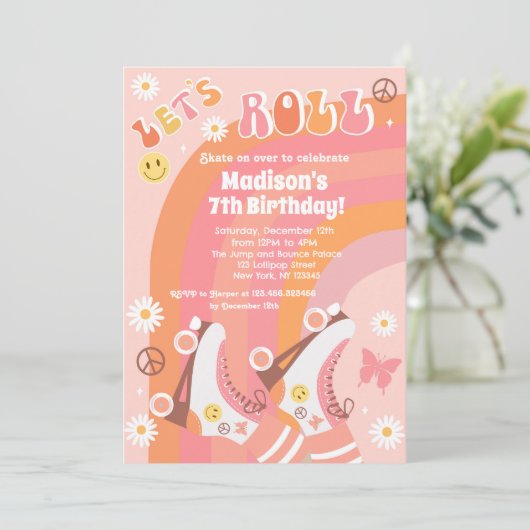 Roller Skate Retro Invitations d'anniversaire Supe (Debout devant)