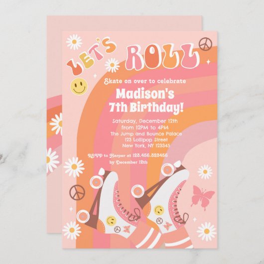 Roller Skate Retro Invitations d'anniversaire Supe (Devant / Derrière)