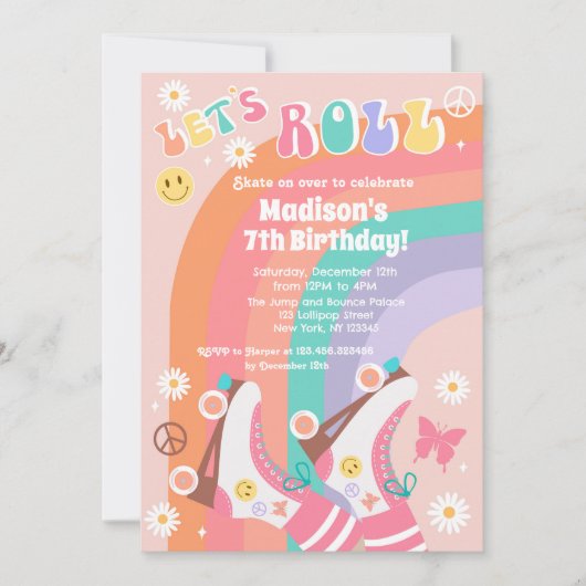 Roller Skate Retro Invitations d'anniversaire Supe (Devant)